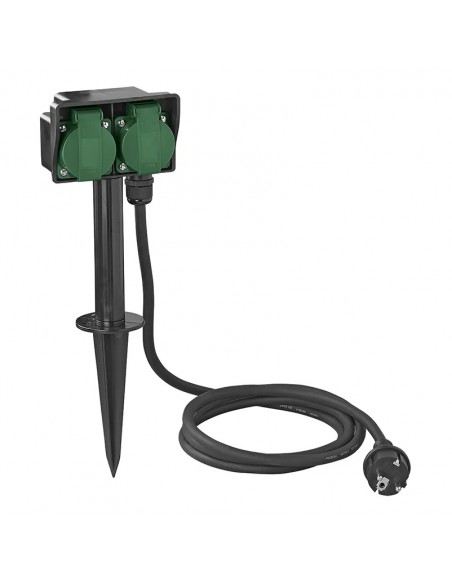 Tomada de jardim Schuko dupla com espigão 2m 3x1,5mm² ProPlus Tomada de jardim Schuko dupla com espigão 2m 3x1,5mm² ProPlus