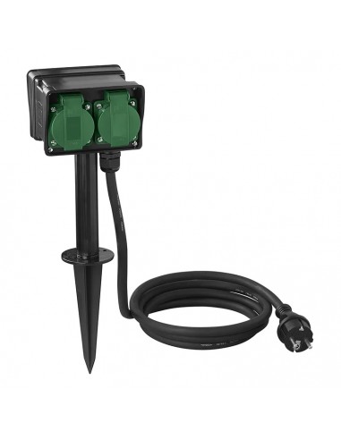 Enchufe de jardín Schuko 4 vías con piqueta 2m 3x2,5mm²