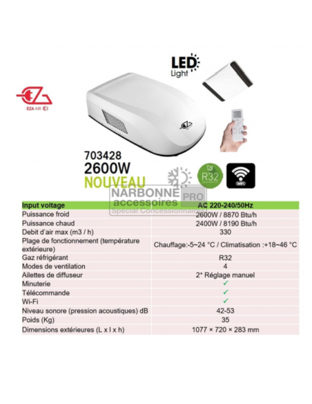 Aria condizionata con pompa di calore + diffusore EZA 2600 W Bianco