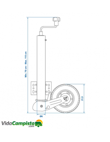 Support télescopique roue jockey 60mm