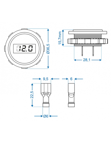 Voltímetro digital para encastrar de 6 a 30A