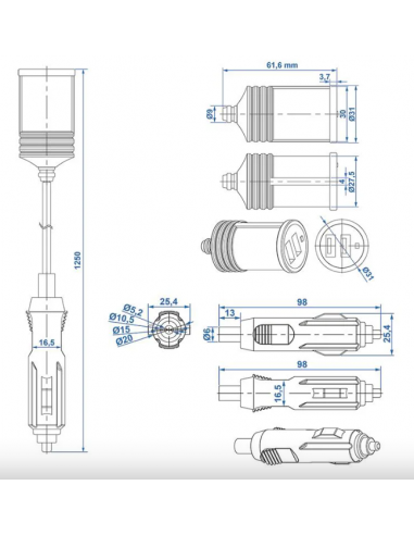 Connettore 1m più leggero con caricatore USB a due vie 12V/24V