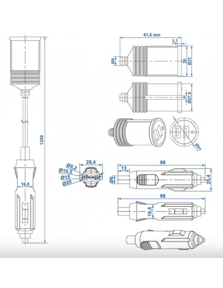 Connettore 1m più leggero con caricatore USB a due vie 12V/24V Connettore 1m più leggero con caricatore USB a due vie 12V/24V