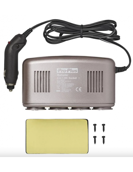 Enchufe mechero de 4 tomas a 12V con placa de montaje Enchufe mechero de 4 tomas a 12V con placa de montaje