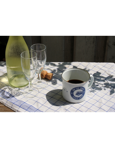 Taza VW T1 blanca de metal "On the Road "esmaltado 500ml