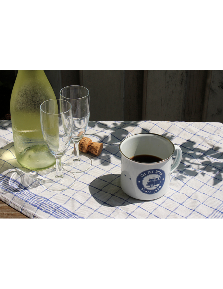 Taza VW T1 blanca de metal "On the Road "esmaltado 500ml