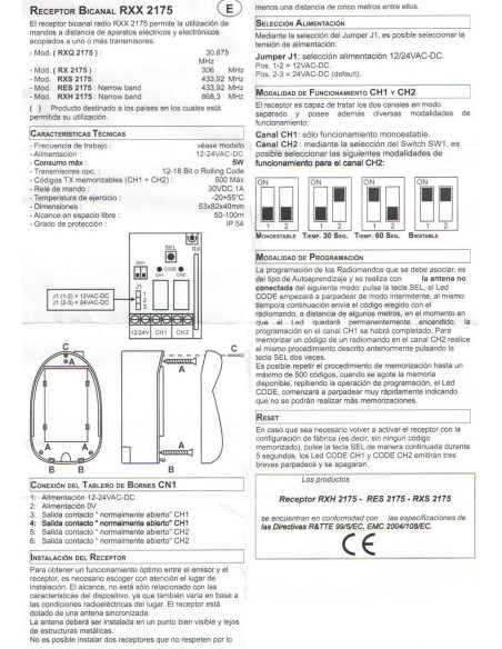 Récepteur 2 canaux cod. ouvrir avec la commande Relais indépendant.