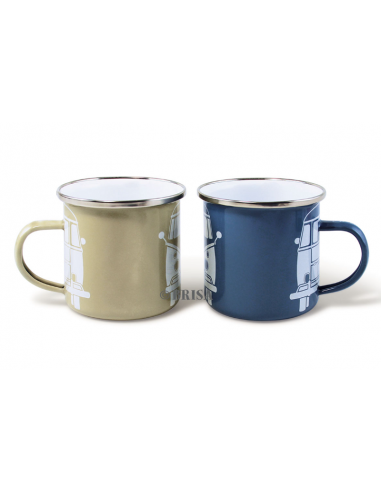 Tazas VW T1 azul y crema de metal esmaltado 500ml