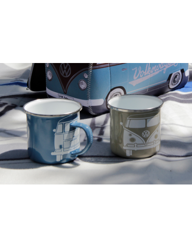 Tazas VW T1 azul y crema de metal esmaltado 500ml