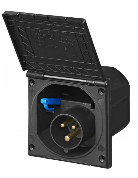 Soquete externo de 3 pinos CEE 220V integrado na parede preto ProPlus