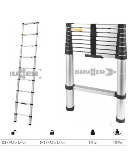 Aluminum telescopic ladder height 3.22m
