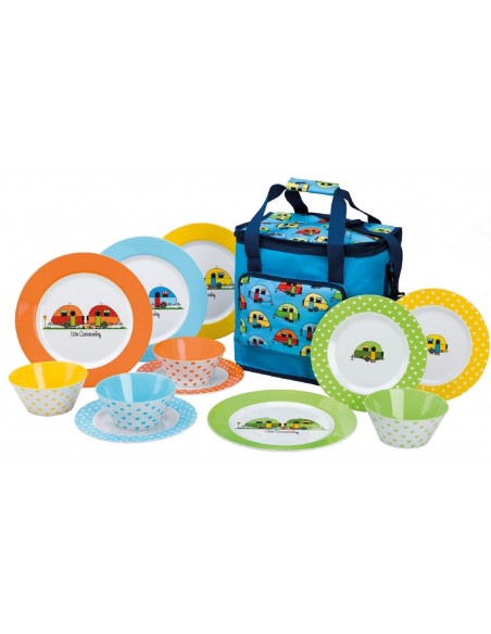 Bolsa térmica con vajilla Love Caravanning 12 unidades.
