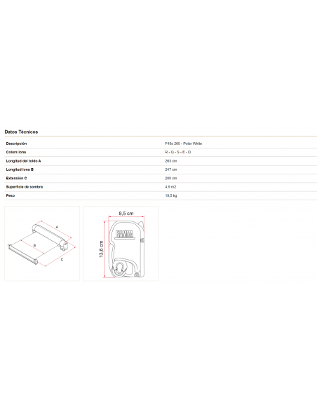 Toldo Fiamma F45 S Tiefschwarzes Negro 2,60 cm