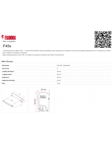 Tol Fiamma Deep Black 4 metri F45S