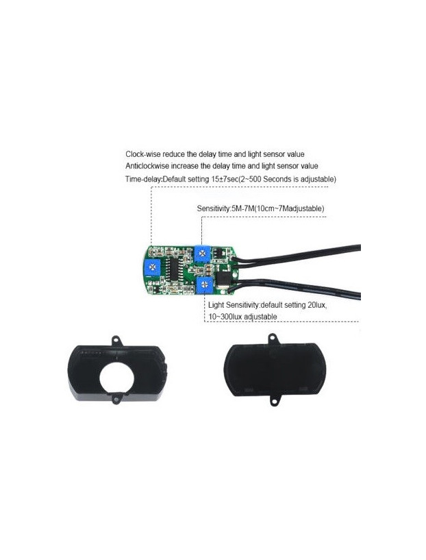 Motion detector from 5 to 25v. Adjustable