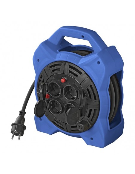 Enrollacables Schuko 4 vías con 15m. de cable e iluminación LED