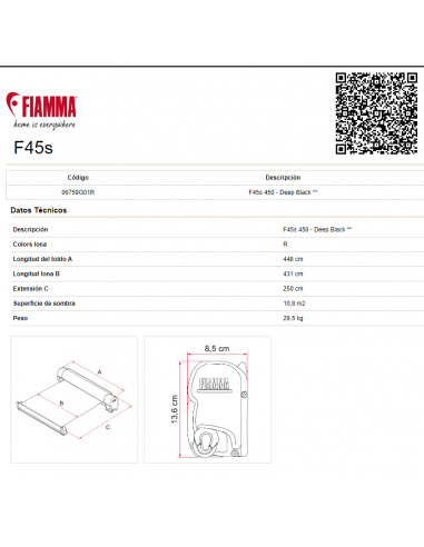 Toldo Fiamma F45 de 4.50 metros color Antracita