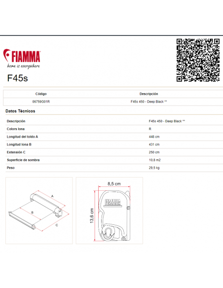 Tol Fiamma F45 S di 4,50 metri Antracita Deep black Tol Fiamma F45 S di 4,50 metri Antracita Deep black