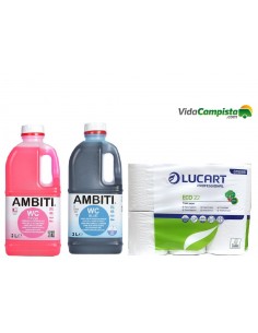 Pack Ambiti rinse 2l + Ambiti Blue 2L + Papel higiénico Lucart