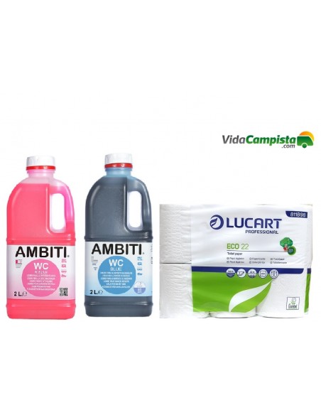 Pack Bereiche spülen 2l + Ambiti Blue 2L + Papel hygiénico Lucart