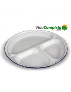 Plato redondo metálico con tres secciones.