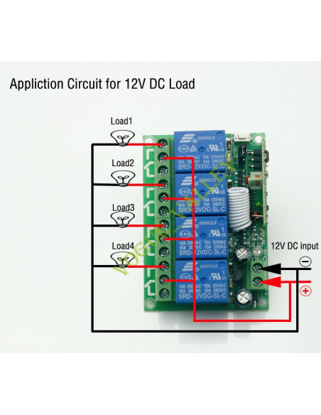 Receptor de 4 canais com controle de 12v Receptor de 4 canais com controle de 12v