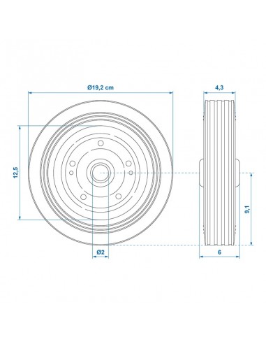 Ruota jockey metallico con gomma pneumatici 200x50m m