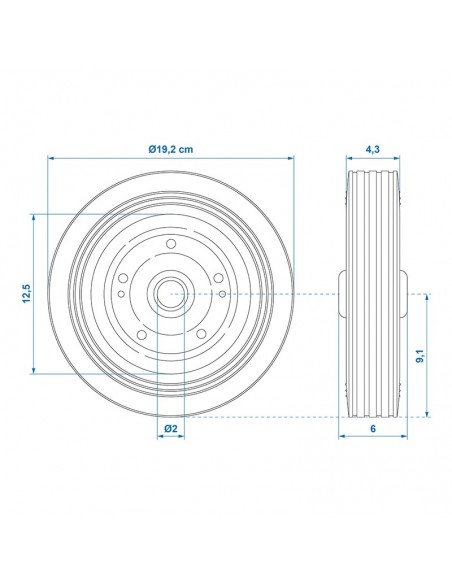 Ruota jockey metallico con gomma pneumatici 200x50m m