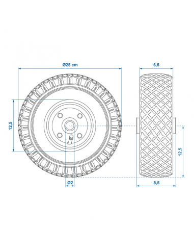 Metal jockey wheel with air tire 260x85mm