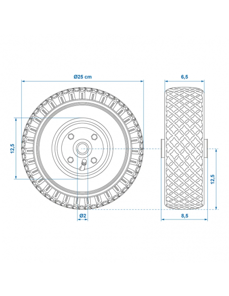 Roda jockey de metal com pneu de ar 260x85mm
