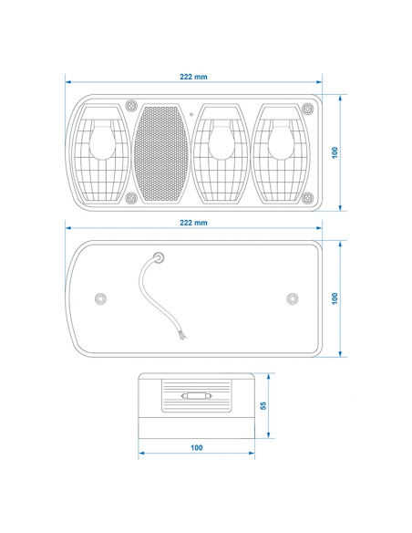 Rear light 6 functions 222x100mm left