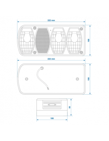 Luz trasera de 6 funciones 222x100mm derecha