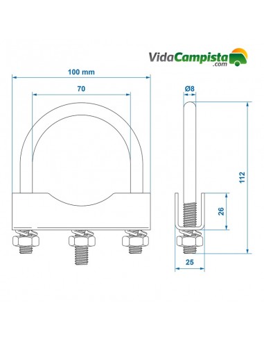 Confezione da 2 morsetti in U round 60/70mm per ruota abbraccio jockey ProPlus
