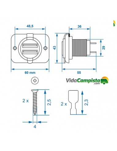 Puerto USB doble para empotrar 3100mA 12V/24V ProPlus