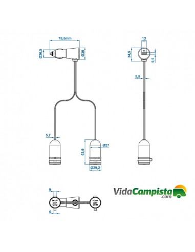 2 vie spina + spina con USB 2100mA 12V/24V ProPlus