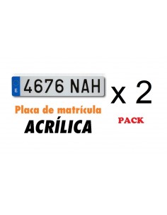 2x Placas matrículas acrílicas. Coche. Normal