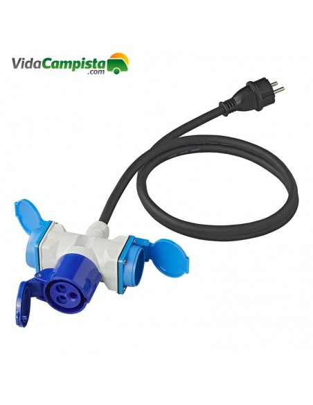 Cable adaptador de 150cm 3x1,5mm² de enchufe Schuko a conector 1xCEE + 2xSchuko Cable adaptador de 150cm 3x1,5mm² de enchufe Schuko a conector 1xCEE + 2xSchuko