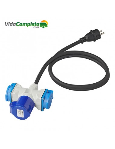 Cavo adattatore 150cm 3x1,5mm² da spina Schuko a 1xCEE + 2xconnettore Schuko