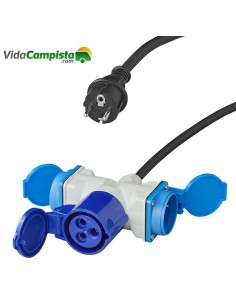 150cm 3x2.5mm² adapter cable from Schuko plug to 1xCEE + 2xSchuko connector