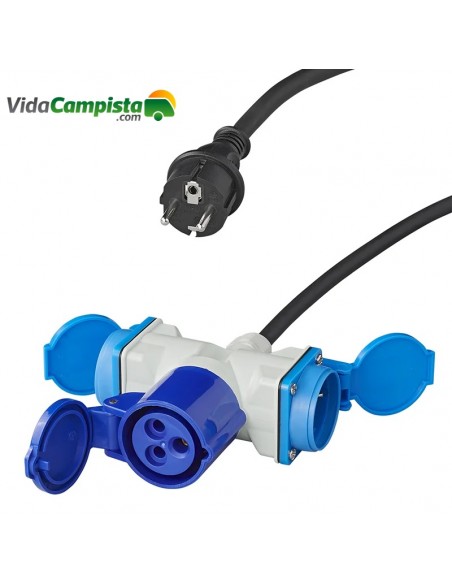 150cm 3x2.5mm² adapter cable from Schuko plug to 1xCEE + 2xSchuko connector