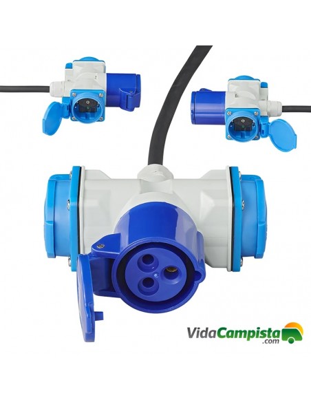 Cable adaptador de 150cm 3x2,5mm² de enchufe Schuko a conector 1xCEE + 2xSchuko Cable adaptador de 150cm 3x2,5mm² de enchufe Schuko a conector 1xCEE + 2xSchuko