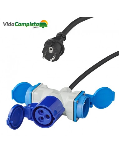 150cm 3x2,5mm² Adapterkabel von Schuko Stecker auf 1xCEE + 2xSchuko Stecker