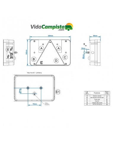 Luz trasera de 6 funciones 218x140mm derecha ProPlus