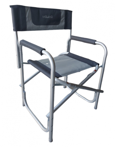 Schwarzer klappbarer Regiestuhl aus Aluminium. Mittelland