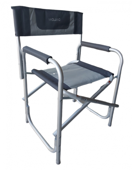 Schwarzer klappbarer Regiestuhl aus Aluminium. Mittelland