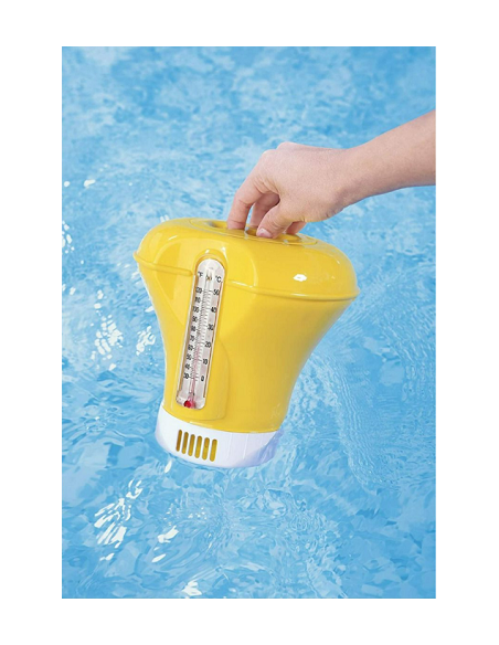 Pool chlorine dispenser with thermometer