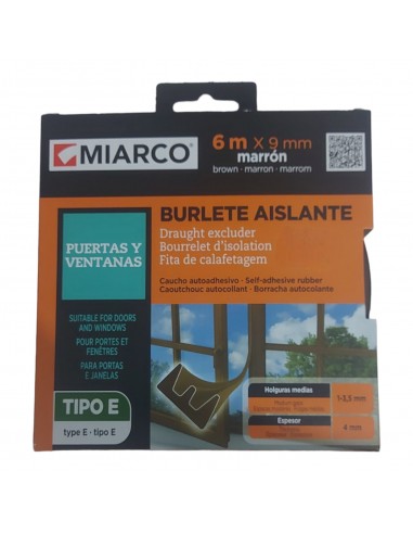 Burlete aislante de caucho autoadhesivo 6m x 9mm