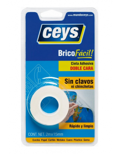 Cinta adhesiva doble cara sin clavos ni tornillos 2m x 15mm