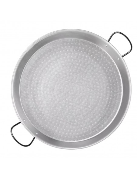 Polished steel paella pan with vitrified handles