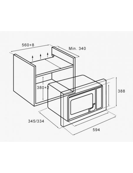 Micro-ondes intégré avec Grill 20 litres Black Crystal. Eas Electrique